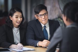 Successful job interview with boss and employee